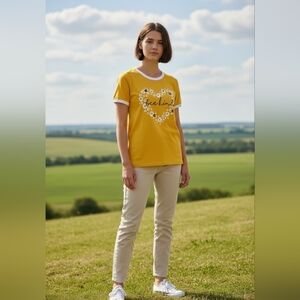 Jenna & Jessie Yellow Girls 'Bee Kind' Floral Heart Glitter Graphic Tee EUC Sz 8